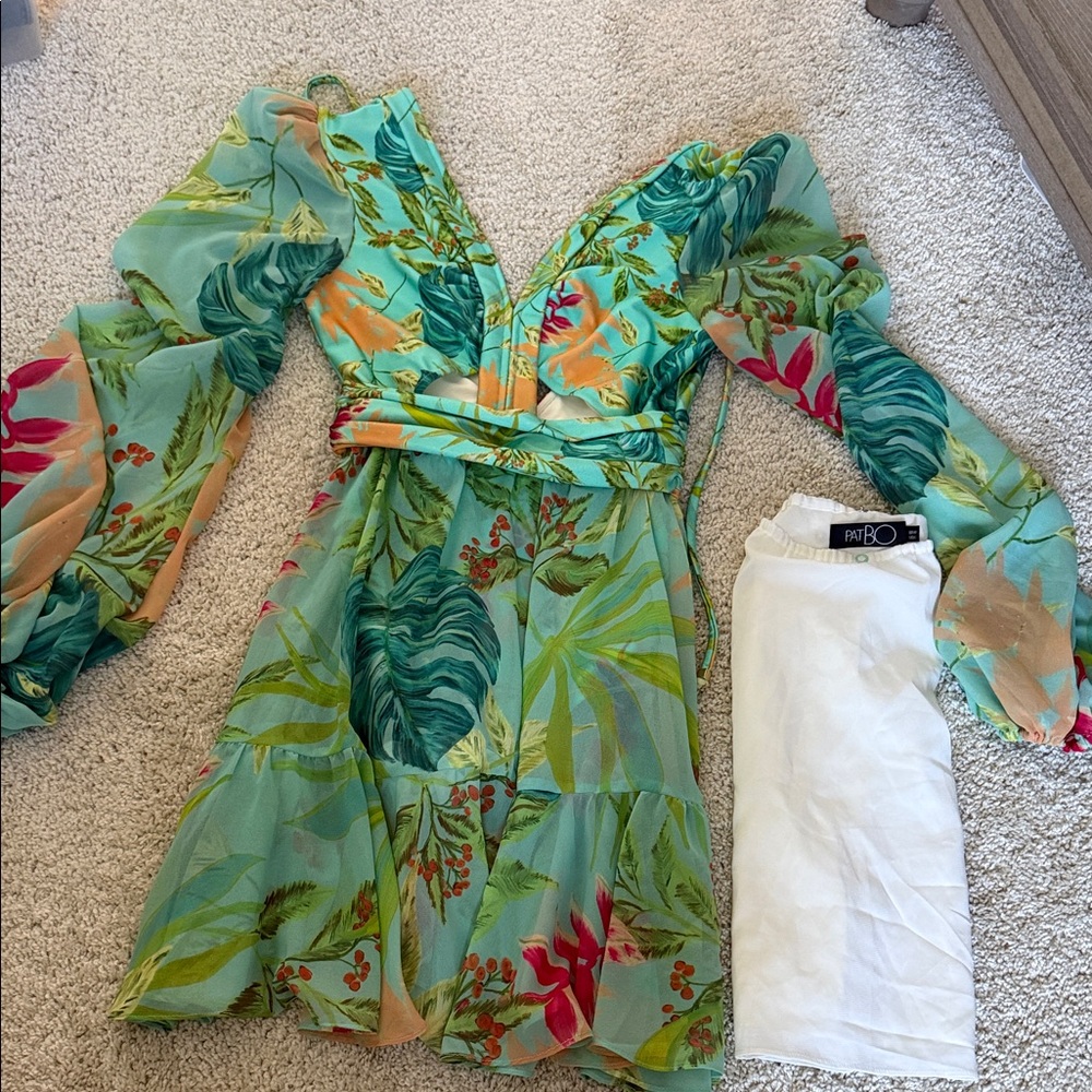 PatBO Turquoise and Orange Floral Dress